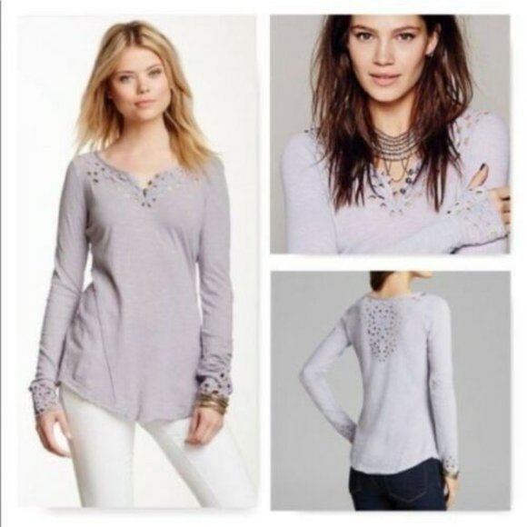 Free People Luna Cutout Henley Lavender S NWOT - Picture 1 of 4